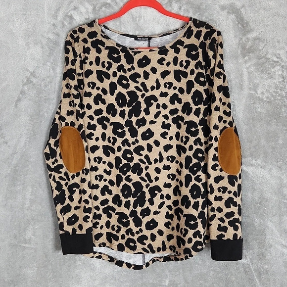 PINK CLOVER Animal print long sleeve soft top with elbow patch - Picture 1 of 9